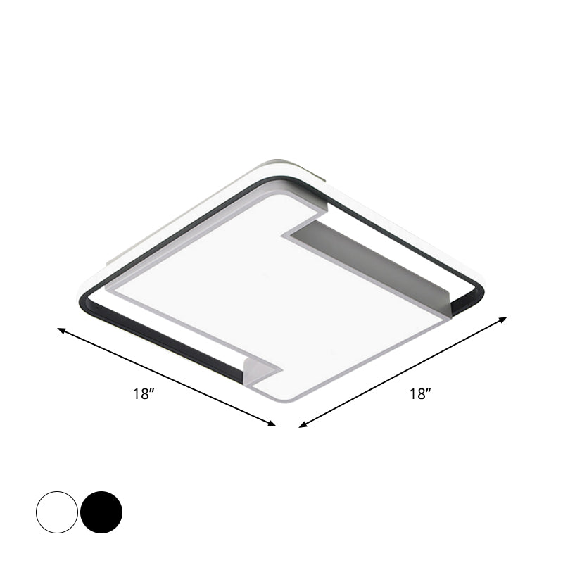 Modern Geometry LED Flush Fixture - 18"/22" Width - Black/White Acrylic - Bedroom Lighting