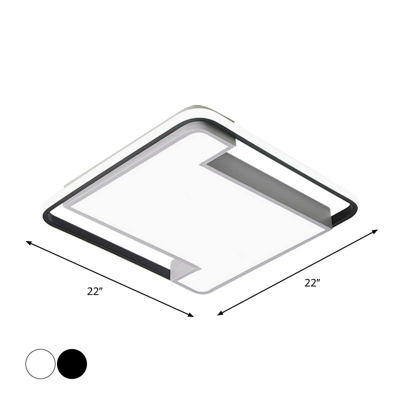 Modern Geometry LED Flush Fixture - 18"/22" Width - Black/White Acrylic - Bedroom Lighting