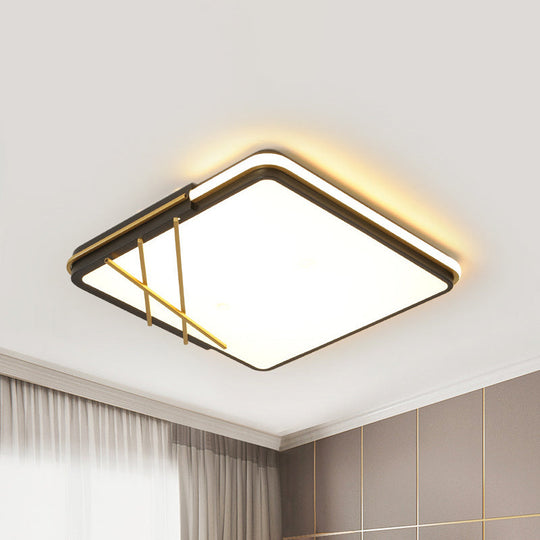 Nordic LED Black Acrylic Square Flushmount Lighting with Warm/White Light, Lines Decor, 16"/19.5" Width