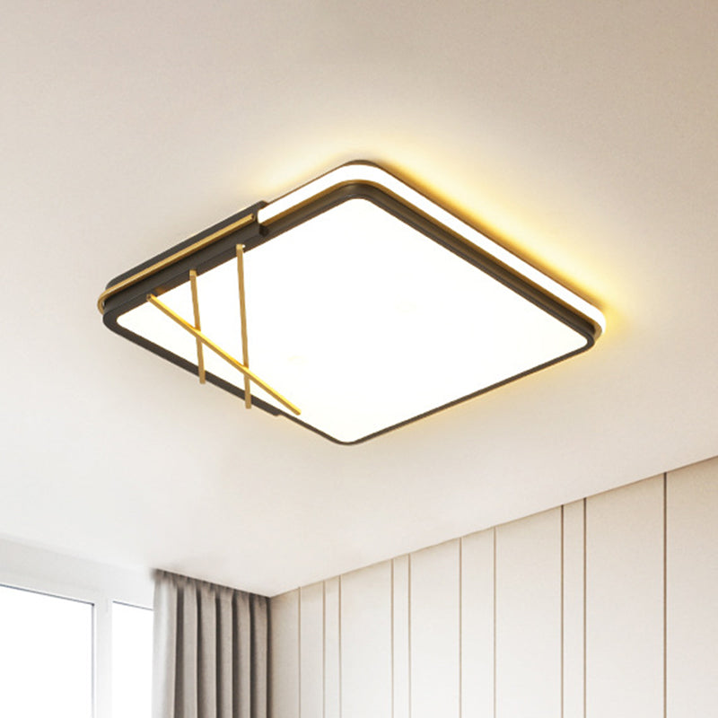 Nordic LED Black Acrylic Square Flushmount Lighting with Warm/White Light, Lines Decor, 16"/19.5" Width