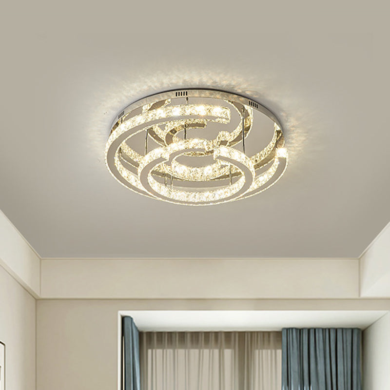 Modern Led Crystal Semi-Flush Ceiling Light In Warm/White 19.5/23.5 Diameter Chrome / 19.5 Warm