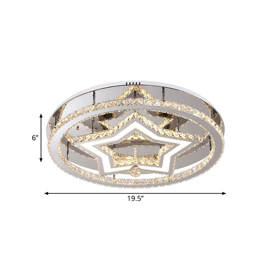 19.5"/23.5" Star Crystal Semi Flush Mount LED Ceiling Fixture in Chrome - Warm/White Light, Great Room Lighting