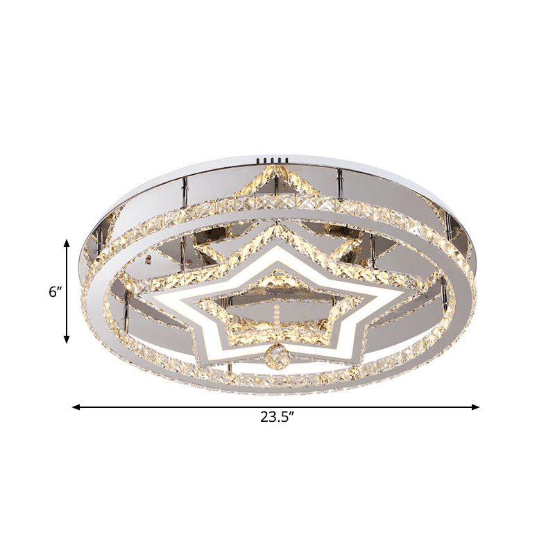 19.5"/23.5" Star Crystal Semi Flush Mount LED Ceiling Fixture in Chrome - Warm/White Light, Great Room Lighting