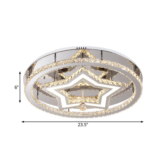 19.5/23.5 Star Crystal Semi Flush Mount Led Ceiling Fixture In Chrome - Warm/White Light Great Room