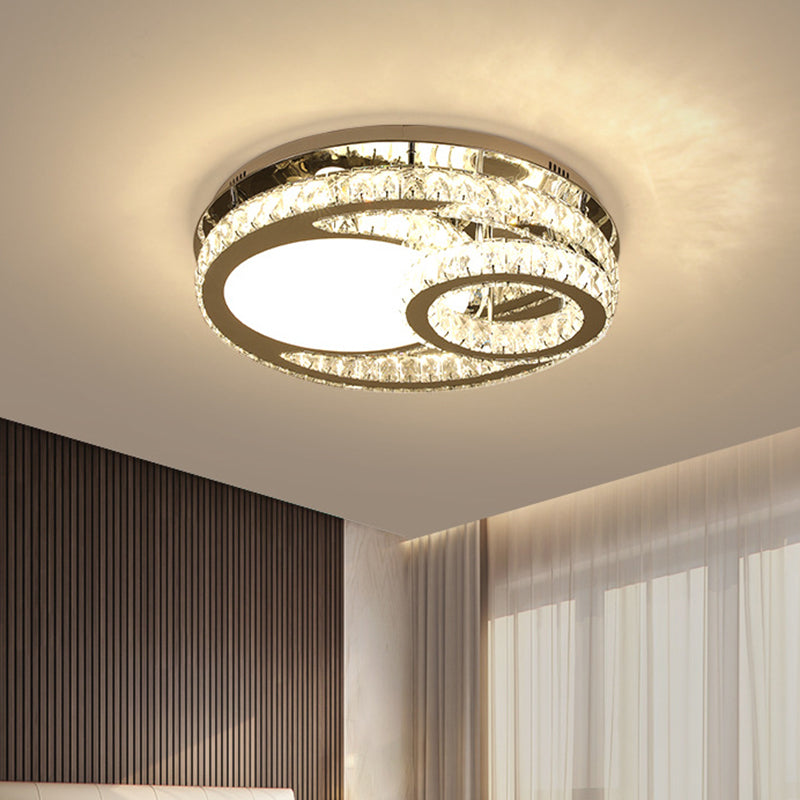 Modernist Beveled Crystal LED Ceiling Light: Round, 19.5"/23.5" Wide, Chrome Semi Flush in Warm/White Light