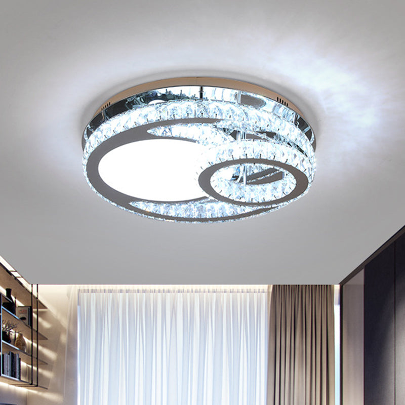 Modernist Beveled Crystal LED Ceiling Light: Round, 19.5"/23.5" Wide, Chrome Semi Flush in Warm/White Light