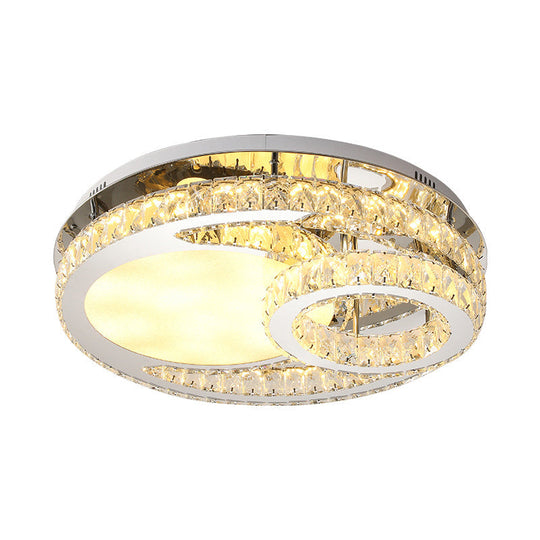 Modernist Beveled Crystal LED Ceiling Light: Round, 19.5"/23.5" Wide, Chrome Semi Flush in Warm/White Light