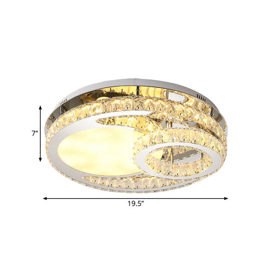 Modernist Beveled Crystal LED Ceiling Light: Round, 19.5"/23.5" Wide, Chrome Semi Flush in Warm/White Light