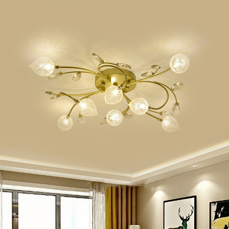 Sputnik Rustic Clear Glass Semi Flush Ceiling Light With Crystal Deco - 8/12-Head Black/Gold 8 /