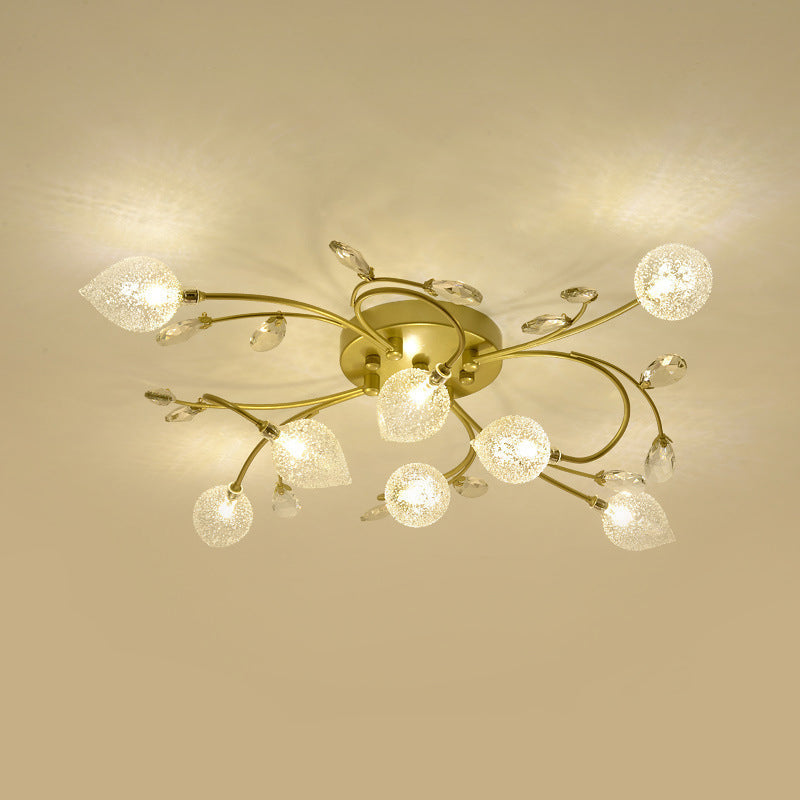 Sputnik Rustic Clear Glass Semi Flush Ceiling Light With Crystal Deco - 8/12-Head Black/Gold