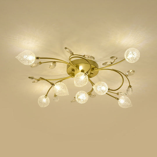 Sputnik Rustic Clear Glass Semi Flush Ceiling Light With Crystal Deco - 8/12-Head Black/Gold