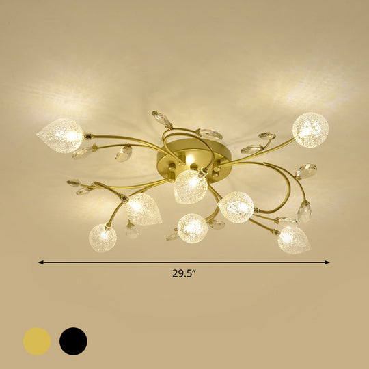 Sputnik Rustic Clear Glass Semi Flush Ceiling Light With Crystal Deco - 8/12-Head Black/Gold