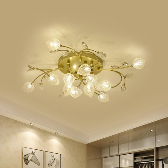 Sputnik Rustic Clear Glass Semi Flush Ceiling Light With Crystal Deco - 8/12-Head Black/Gold