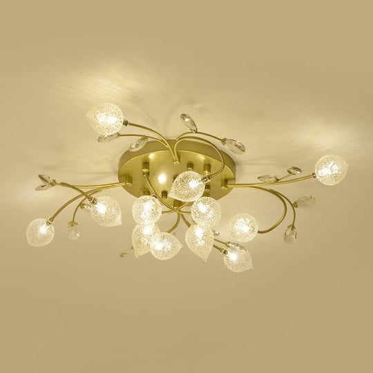 Sputnik Rustic Clear Glass Semi Flush Ceiling Light With Crystal Deco - 8/12-Head Black/Gold