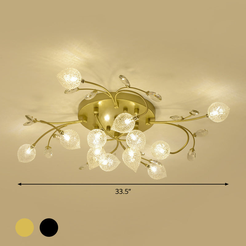 Sputnik Rustic Clear Glass Semi Flush Ceiling Light With Crystal Deco - 8/12-Head Black/Gold