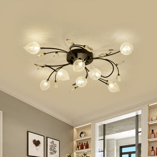 Sputnik Rustic Clear Glass Semi Flush Ceiling Light With Crystal Deco - 8/12-Head Black/Gold