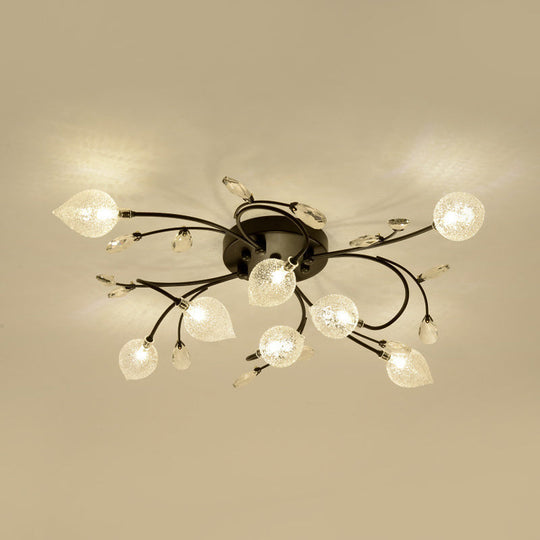 Sputnik Rustic Clear Glass Semi Flush Ceiling Light With Crystal Deco - 8/12-Head Black/Gold