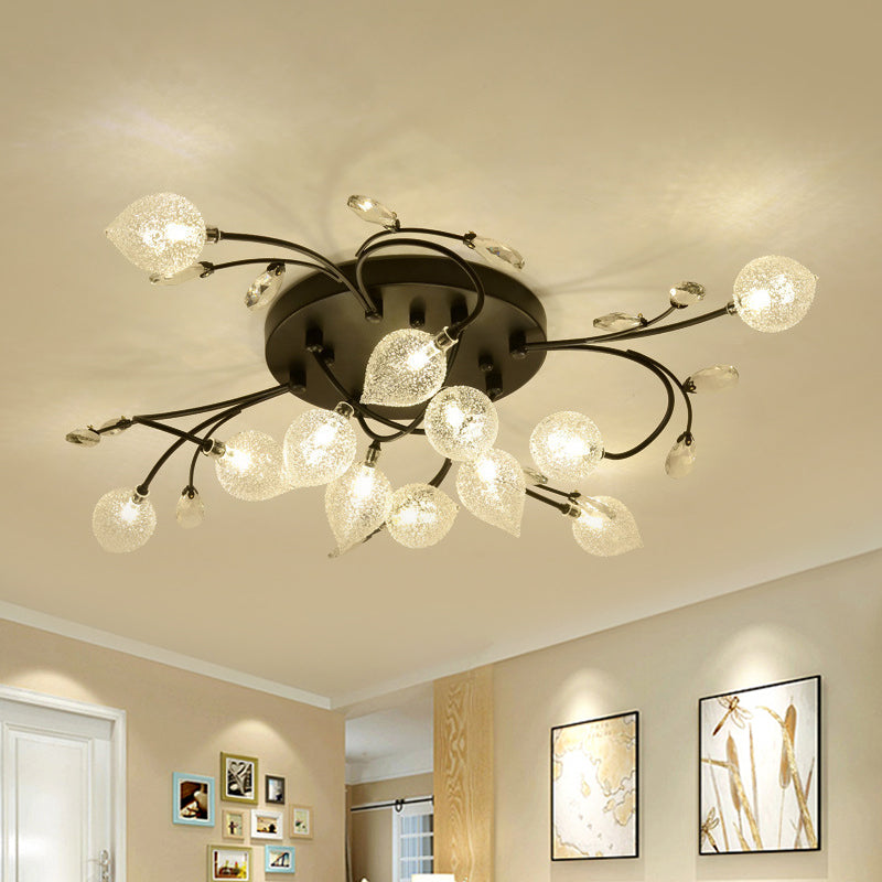 Sputnik Rustic Clear Glass Semi Flush Ceiling Light With Crystal Deco - 8/12-Head Black/Gold 12 /