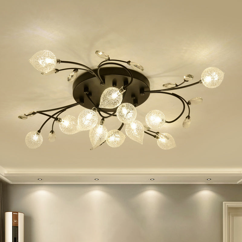 Sputnik Rustic Clear Glass Semi Flush Ceiling Light With Crystal Deco - 8/12-Head Black/Gold