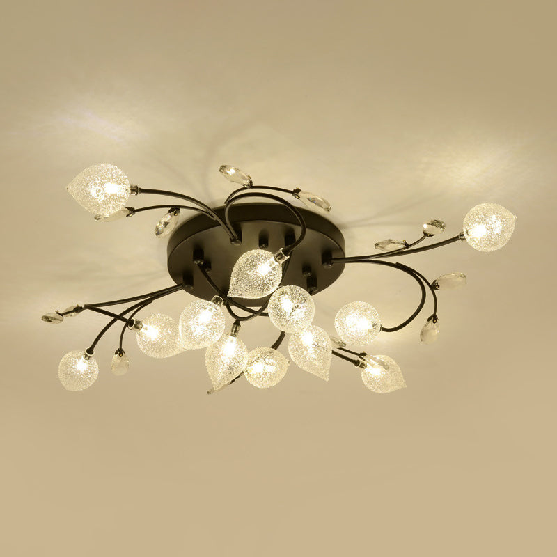 Sputnik Rustic Clear Glass Semi Flush Ceiling Light With Crystal Deco - 8/12-Head Black/Gold