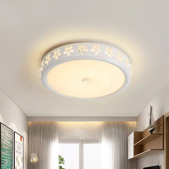 Minimalist Round Metal Ceiling Fixture - Led Flush Mount Lamp With Crystal Deco Warm/White Light