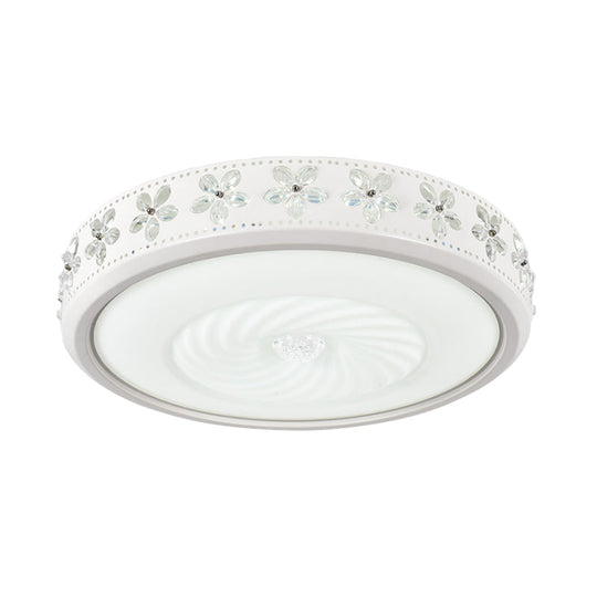 Minimalist Round Metal Ceiling Fixture - Led Flush Mount Lamp With Crystal Deco Warm/White Light