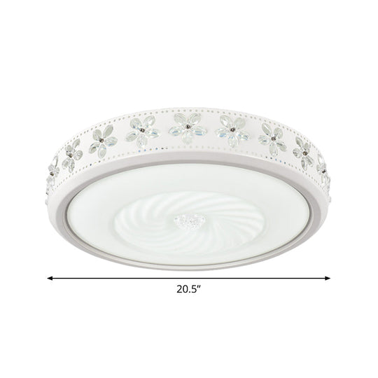 Minimalist Round Metal Ceiling Fixture - Led Flush Mount Lamp With Crystal Deco Warm/White Light