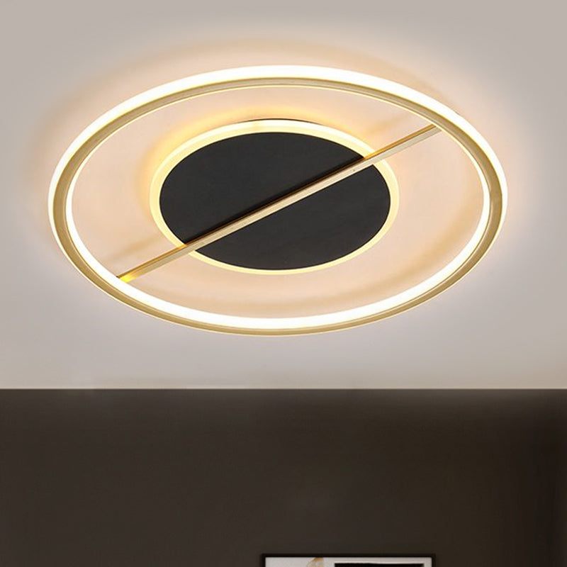 Modernist Round Flush Mount Led Bedroom Light Fixture - Metal 16/19.5 Wide Black Warm/White / 16