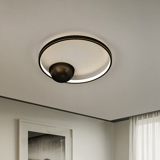 Nordic LED Iron Flush Mount Ceiling Light - Black/White, Circular Design, 17"/20.5" Width