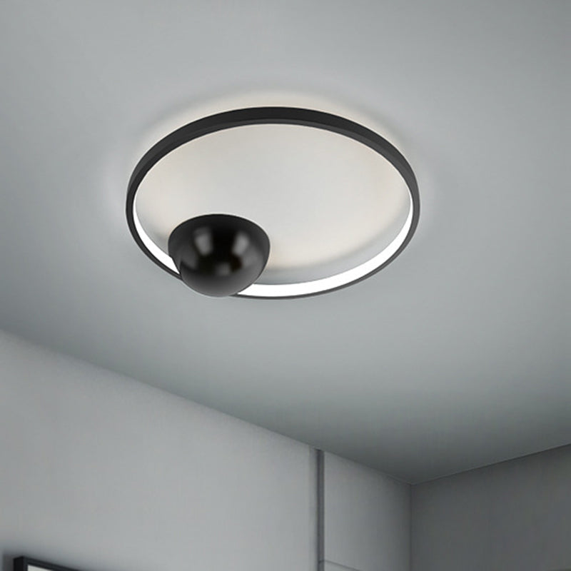 Nordic LED Iron Flush Mount Ceiling Light - Black/White, Circular Design, 17"/20.5" Width