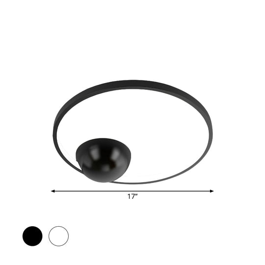 Nordic Led Iron Flush Mount Ceiling Light - Black/White Circular Design 17/20.5 Width