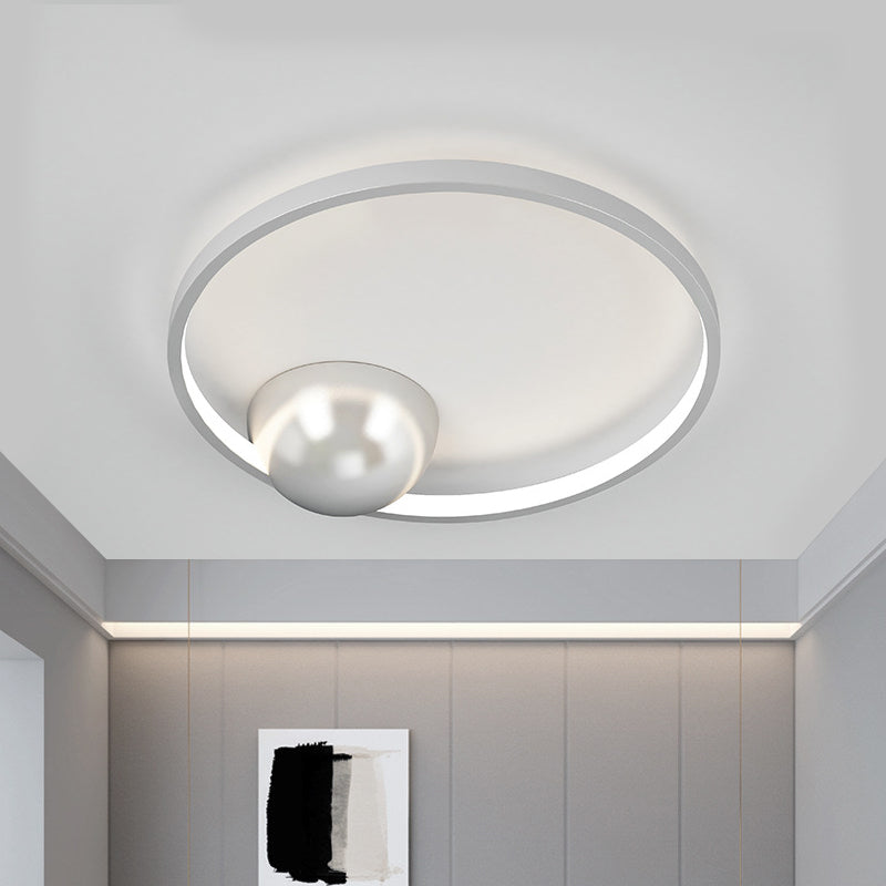 Nordic LED Iron Flush Mount Ceiling Light - Black/White, Circular Design, 17"/20.5" Width