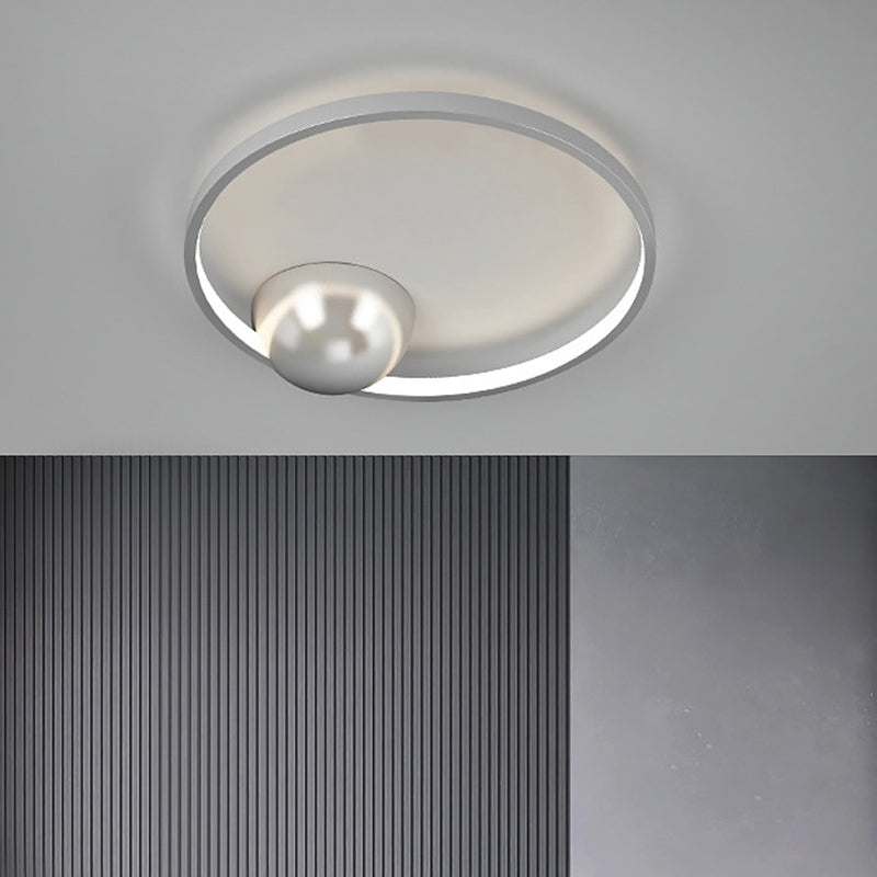 Nordic LED Iron Flush Mount Ceiling Light - Black/White, Circular Design, 17"/20.5" Width