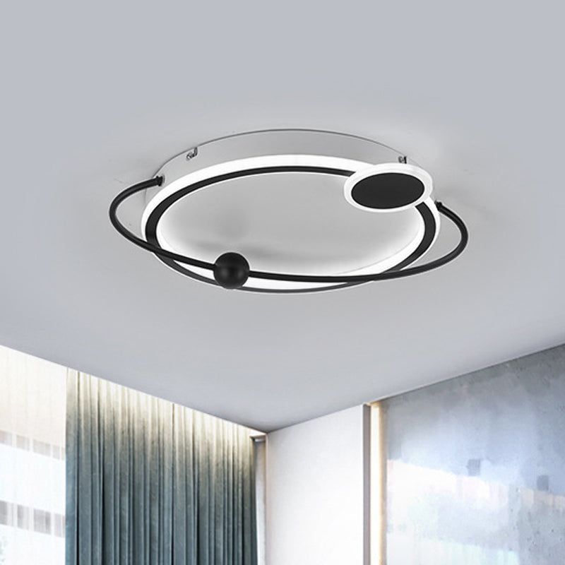 19"/23.5" Modern Metallic LED Flush Mount Lamp in Black with Warm/White Light