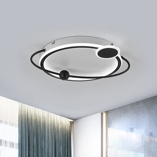 19"/23.5" Modern Metallic LED Flush Mount Lamp in Black with Warm/White Light