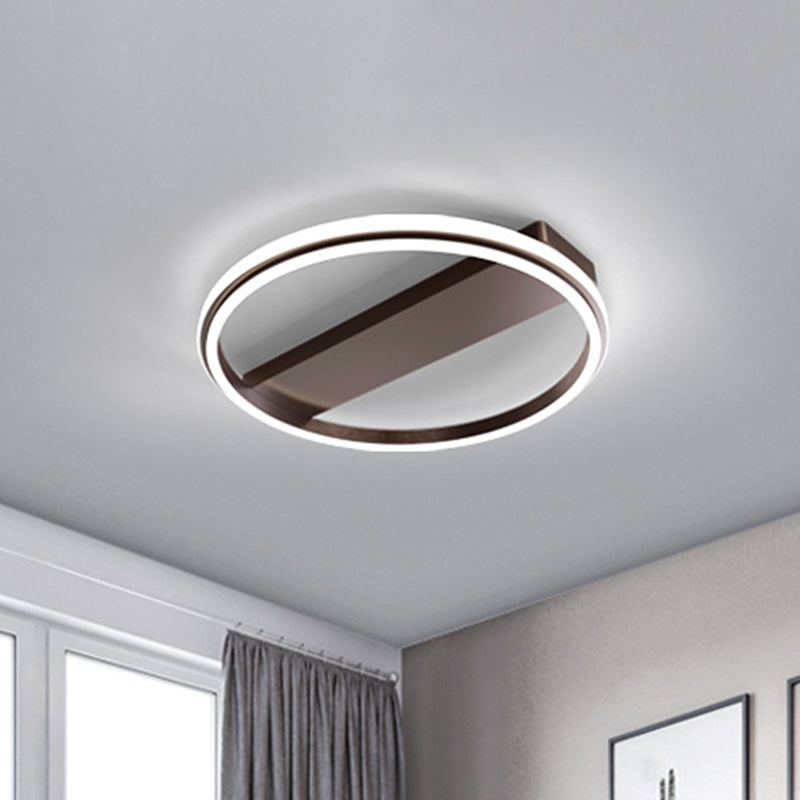 Nordic Style Metal Ringed LED Flush Ceiling Light - Gold/Coffee Finish, 16.5"/20.5" Width