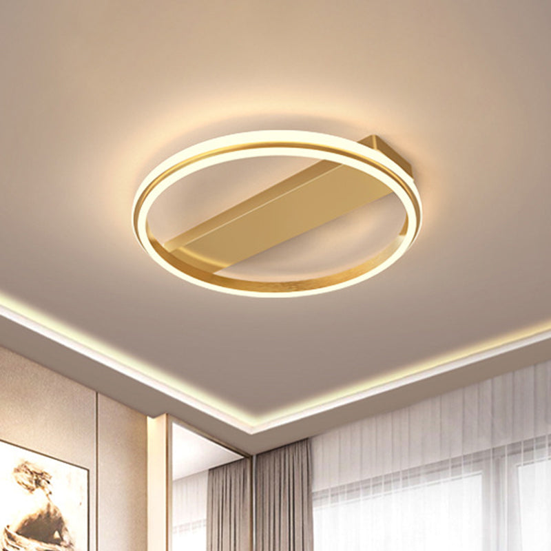 Nordic Style Metal Ringed LED Flush Ceiling Light - Gold/Coffee Finish, 16.5"/20.5" Width