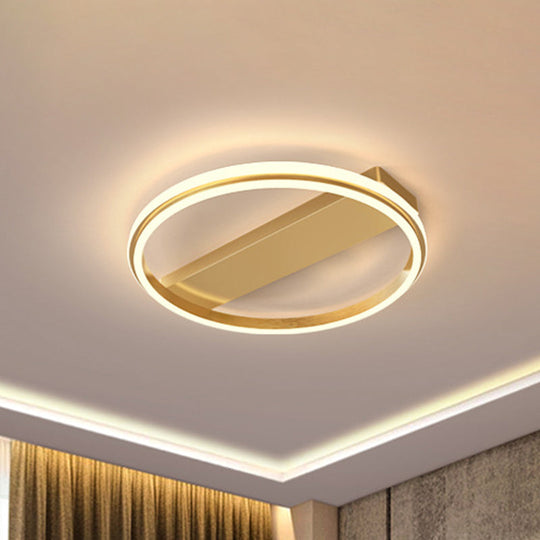 Nordic Style Metal Ringed LED Flush Ceiling Light - Gold/Coffee Finish, 16.5"/20.5" Width