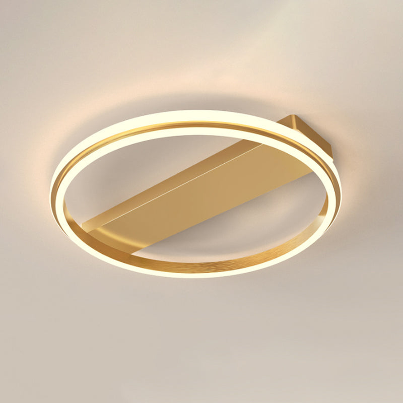 Nordic Style Metal Ringed LED Flush Ceiling Light - Gold/Coffee Finish, 16.5"/20.5" Width