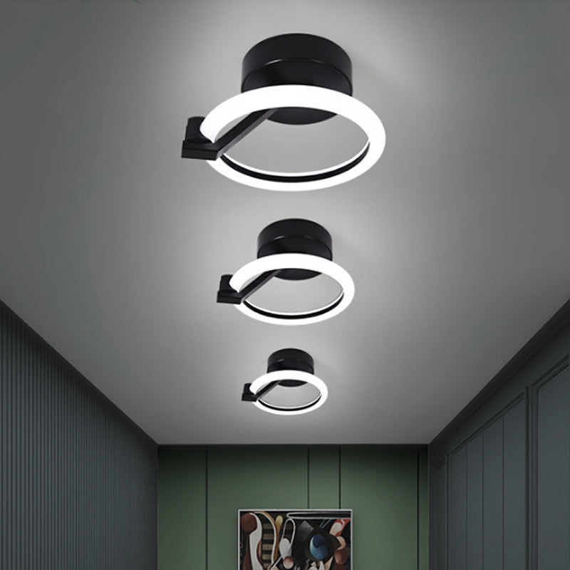 Circular Semi Flush Mount Minimalist Metal Led Light Fixture - Black/Gold (Warm/White Light) Black /