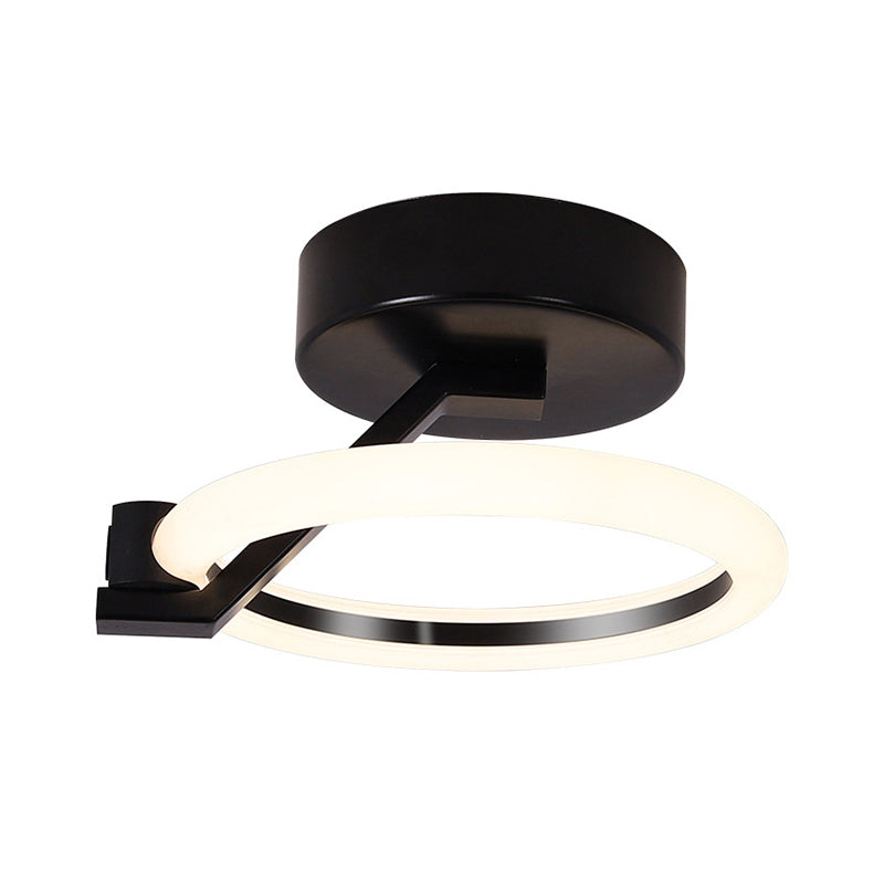 Circular Semi Flush Mount Minimalist Metal LED Flush Light Fixture - Black/Gold (Warm/White Light)