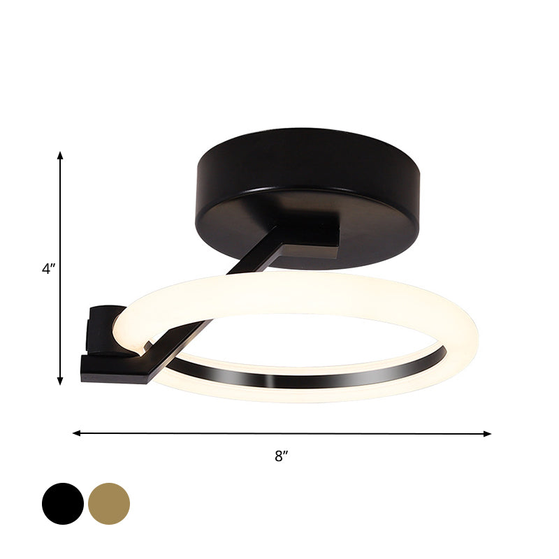 Circular Semi Flush Mount Minimalist Metal LED Flush Light Fixture - Black/Gold (Warm/White Light)