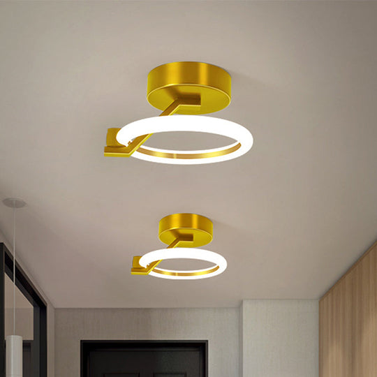 Circular Semi Flush Mount Minimalist Metal LED Flush Light Fixture - Black/Gold (Warm/White Light)