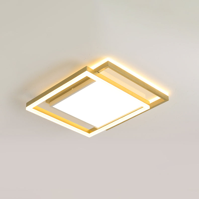 16"/19.5" Gold Square Ceiling Flush Mount LED Metallic Flushmount Lighting, Warm/White Light