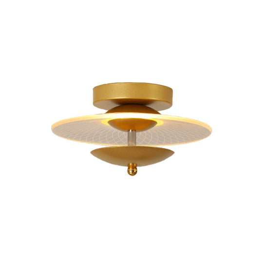 Round Acrylic Semi Flush LED Ceiling Light in Black/Gold Finish - Contemporary Warm/White Lighting for Corridor