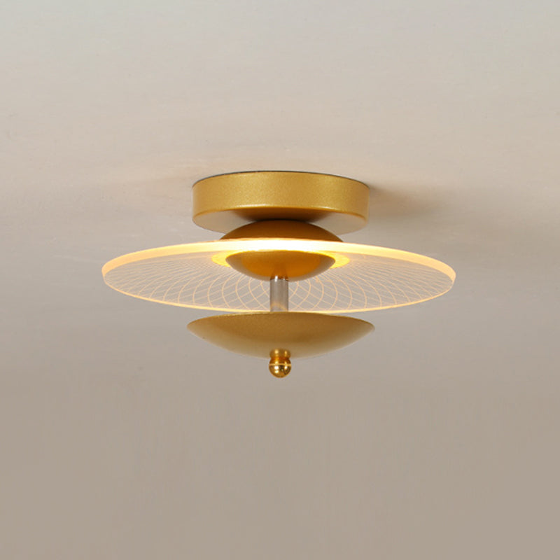 Round Acrylic Semi Flush LED Ceiling Light in Black/Gold Finish - Contemporary Warm/White Lighting for Corridor