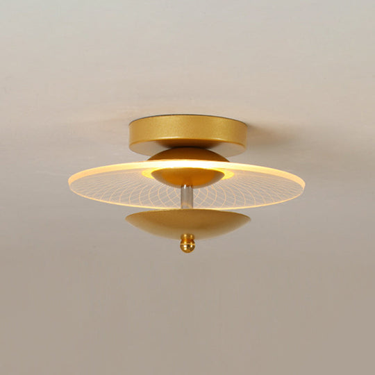 Round Acrylic Semi Flush LED Ceiling Light in Black/Gold Finish - Contemporary Warm/White Lighting for Corridor