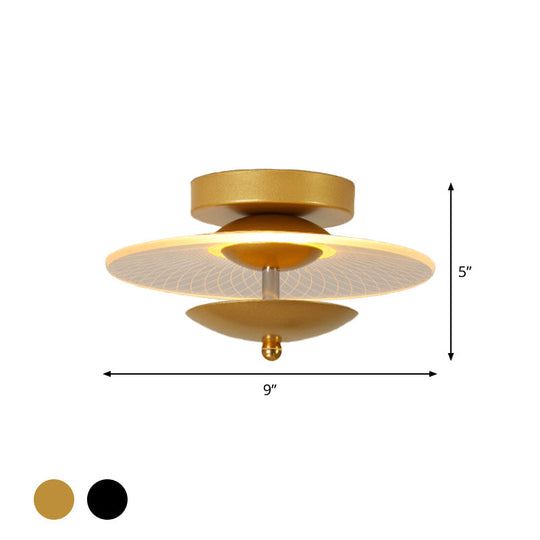 Round Acrylic Semi Flush LED Ceiling Light in Black/Gold Finish - Contemporary Warm/White Lighting for Corridor