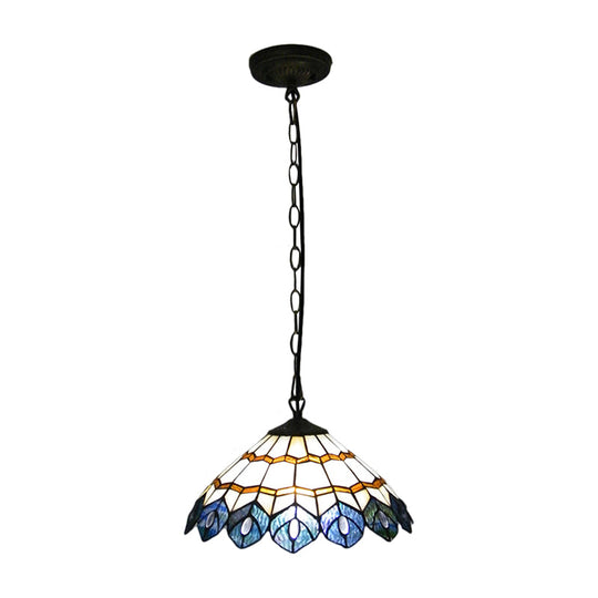 Tiffany Stained Glass Peacock Pendant Lamp - 1 Light Suspension for Dining Room