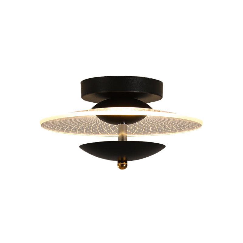 Round Acrylic Semi Flush LED Ceiling Light in Black/Gold Finish - Contemporary Warm/White Lighting for Corridor